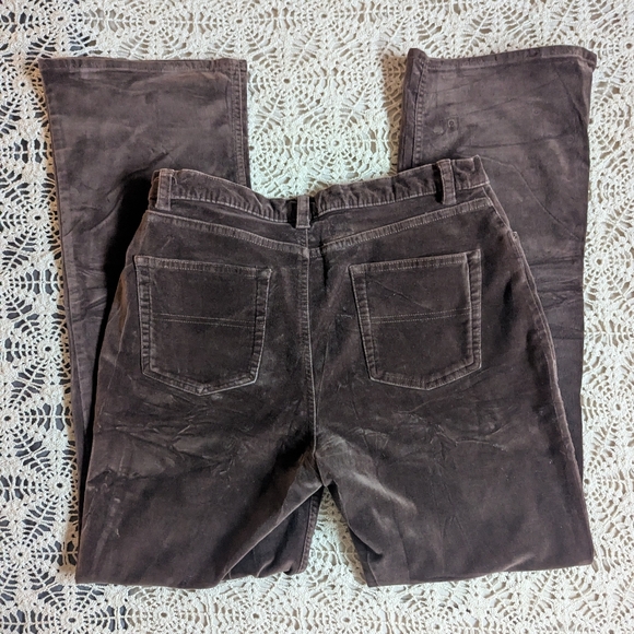 90s LL Bean Chocolate Brown Velvet Straight Leg Stretch Pants Size 8 - Picture 2 of 7